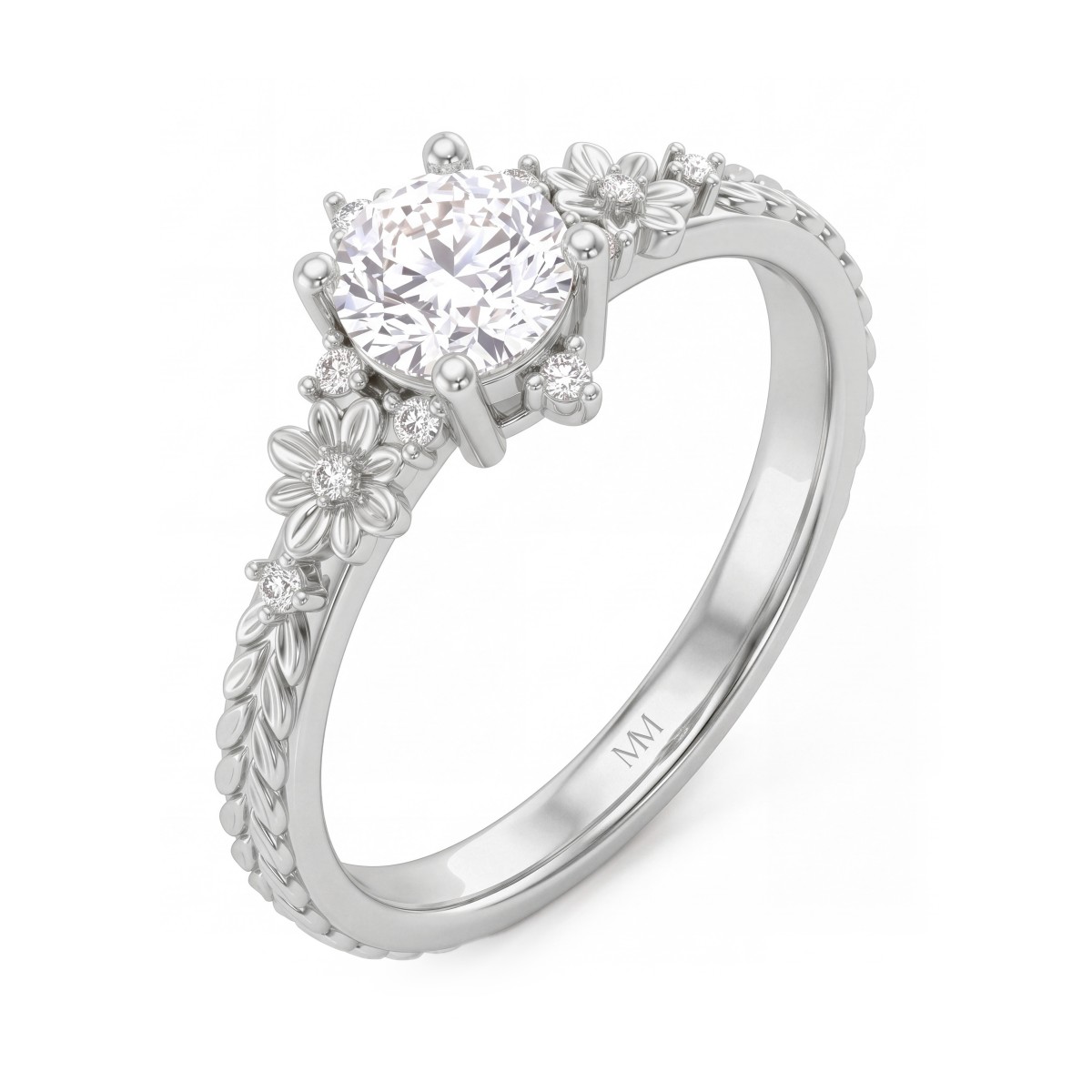 Primrose - Moissanit-Ring Rund im Vintage-Stil mit floralen Ringschultern