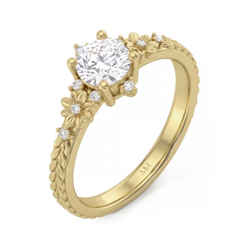Primrose - Moissanit-Ring Rund im Vintage-Stil mit floralen Ringschultern