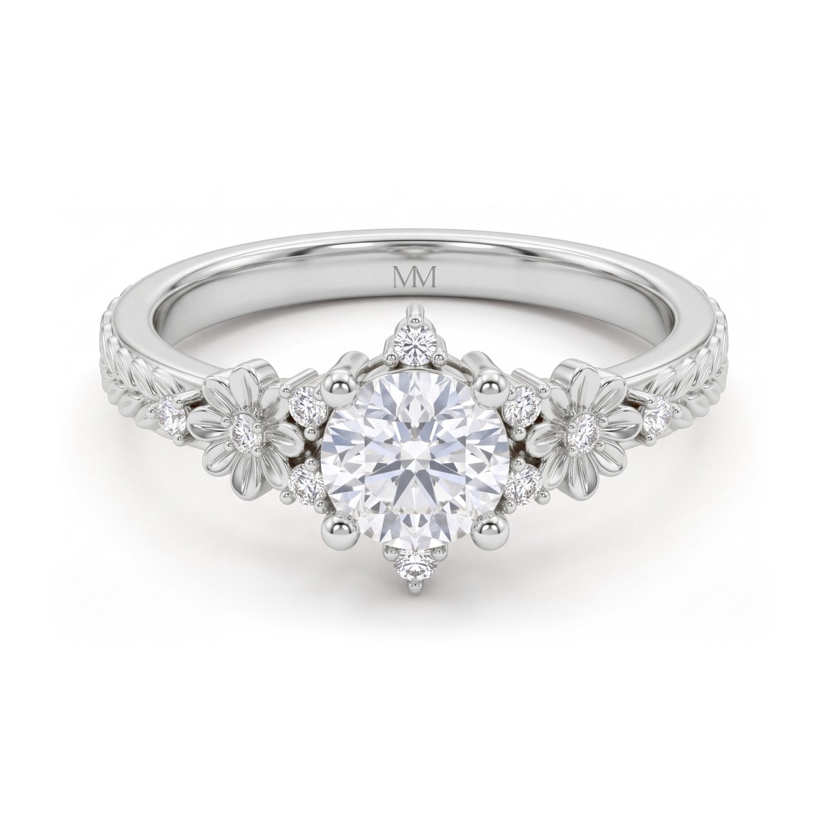 Primrose - Moissanit-Ring Rund im Vintage-Stil mit floralen Ringschultern