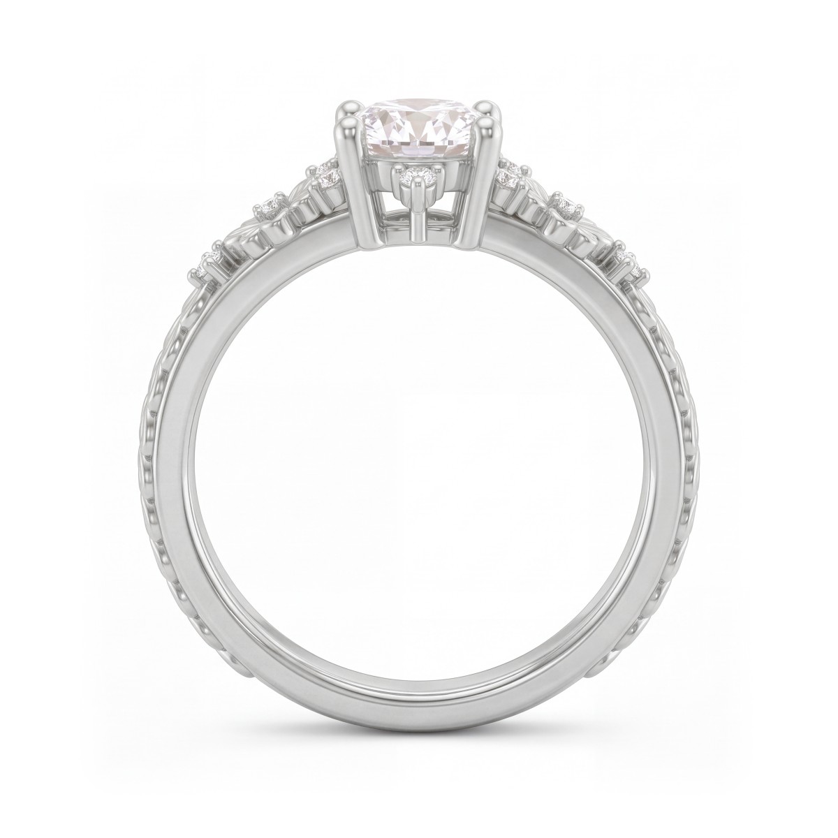 Primrose - Moissanit-Ring Rund im Vintage-Stil mit floralen Ringschultern