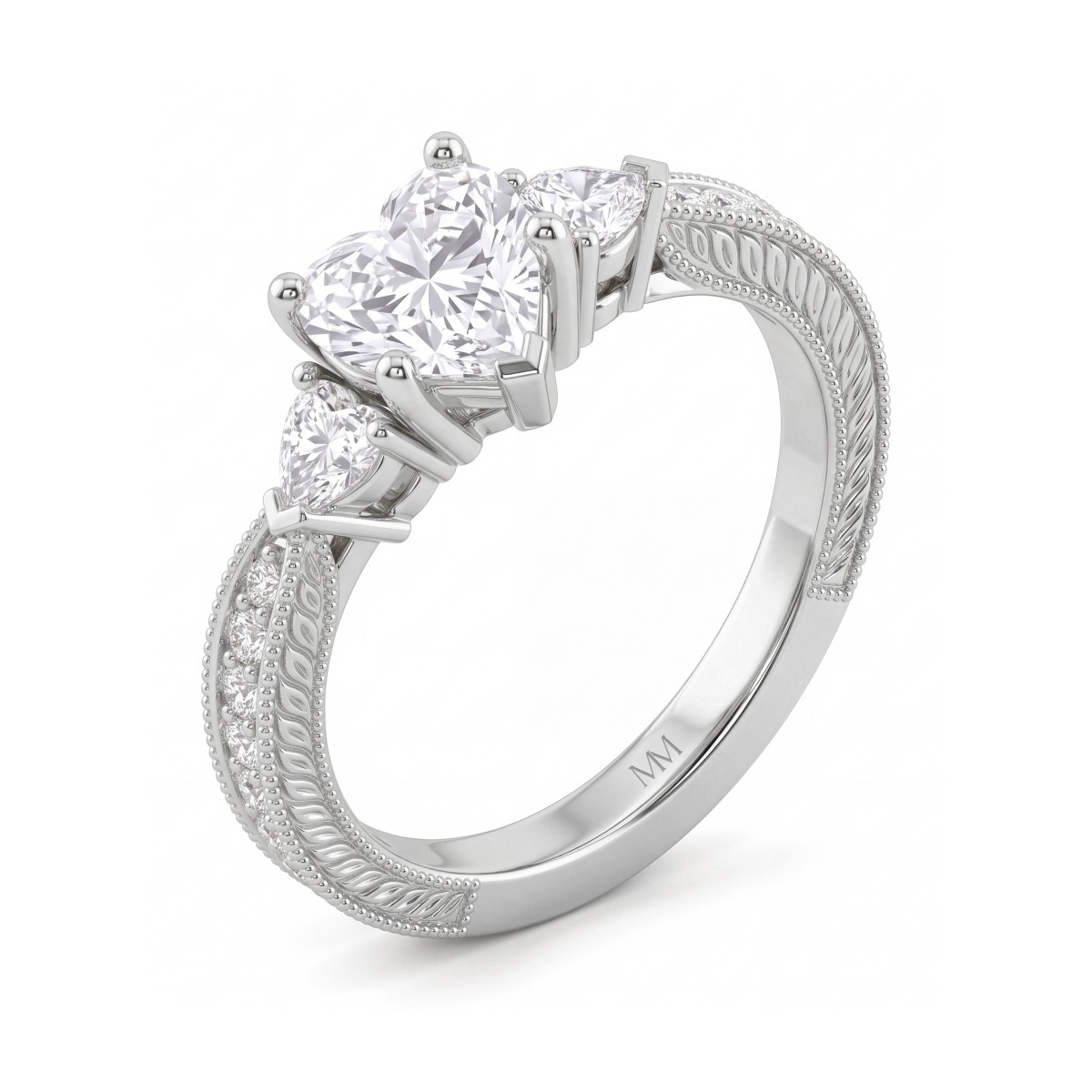 Cherie - Moissanit-Ring Herz mit Herz-Seitensteinen