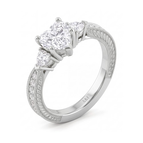 Cherie - Moissanit-Ring Herz mit Herz-Seitensteinen