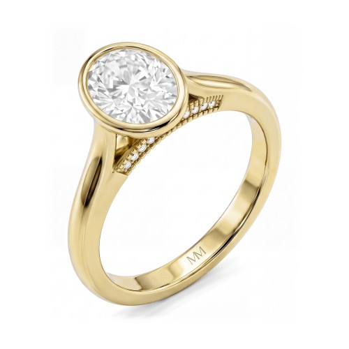 Camille - Moissanit-Ring Oval mit durchbrochener Galerie in Zargenfassung
