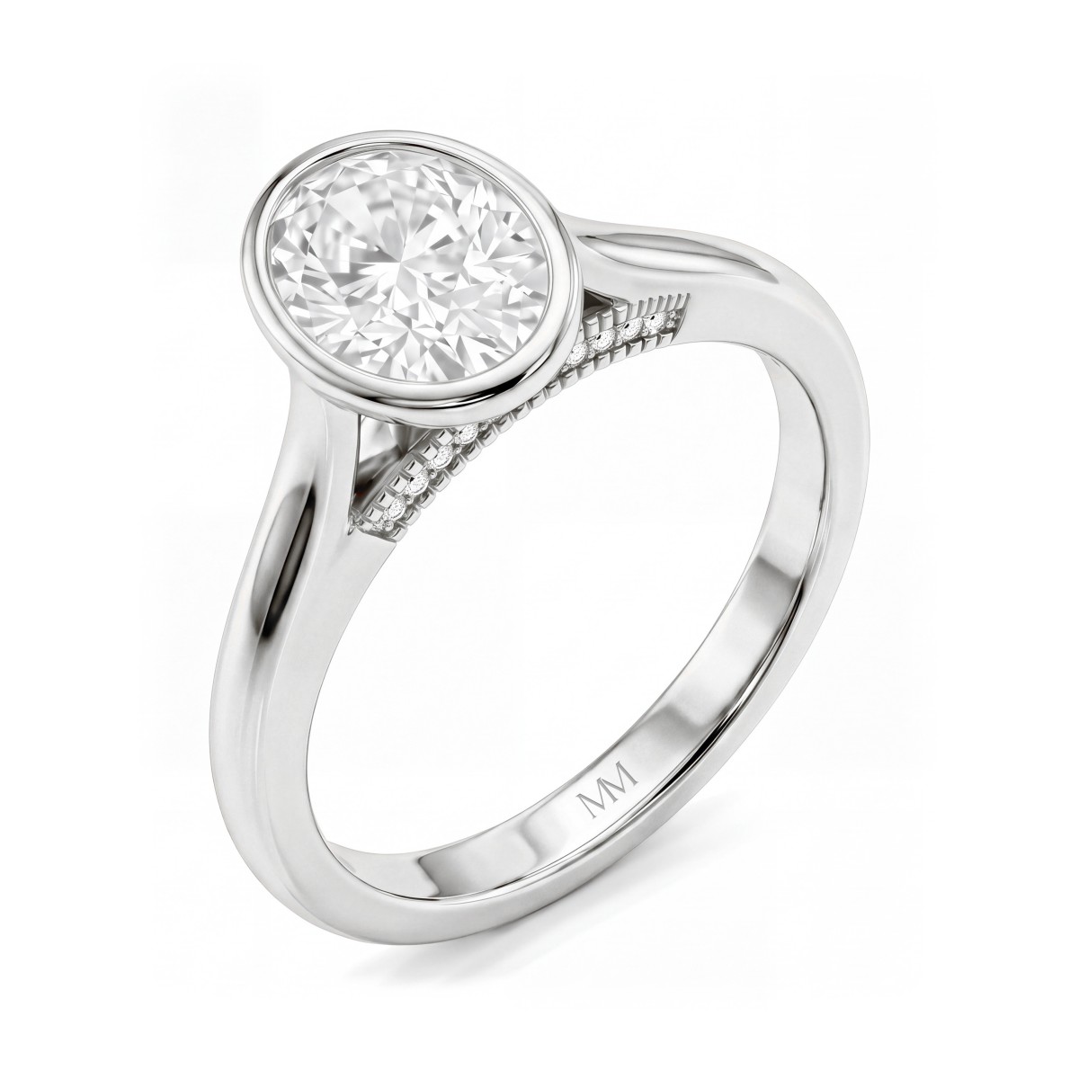 Camille - Moissanit-Ring Oval mit durchbrochener Galerie in Zargenfassung
