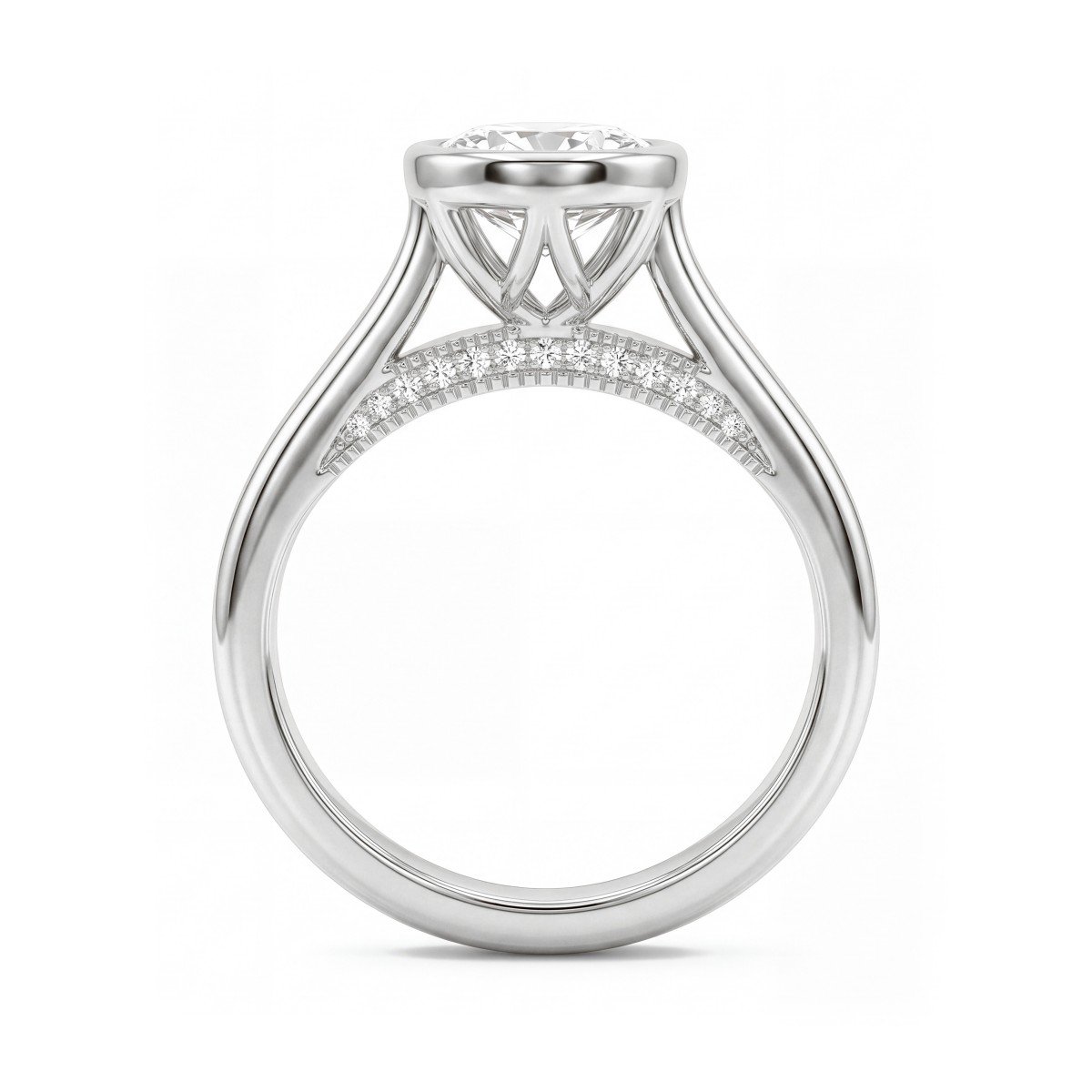 Camille - Moissanit-Ring Oval mit durchbrochener Galerie in Zargenfassung