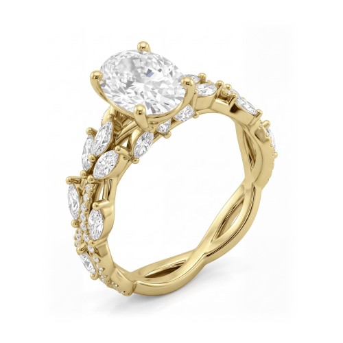 Wisteria - Moissanit-Ring Oval mit gewundener Weinranken-Ringschiene