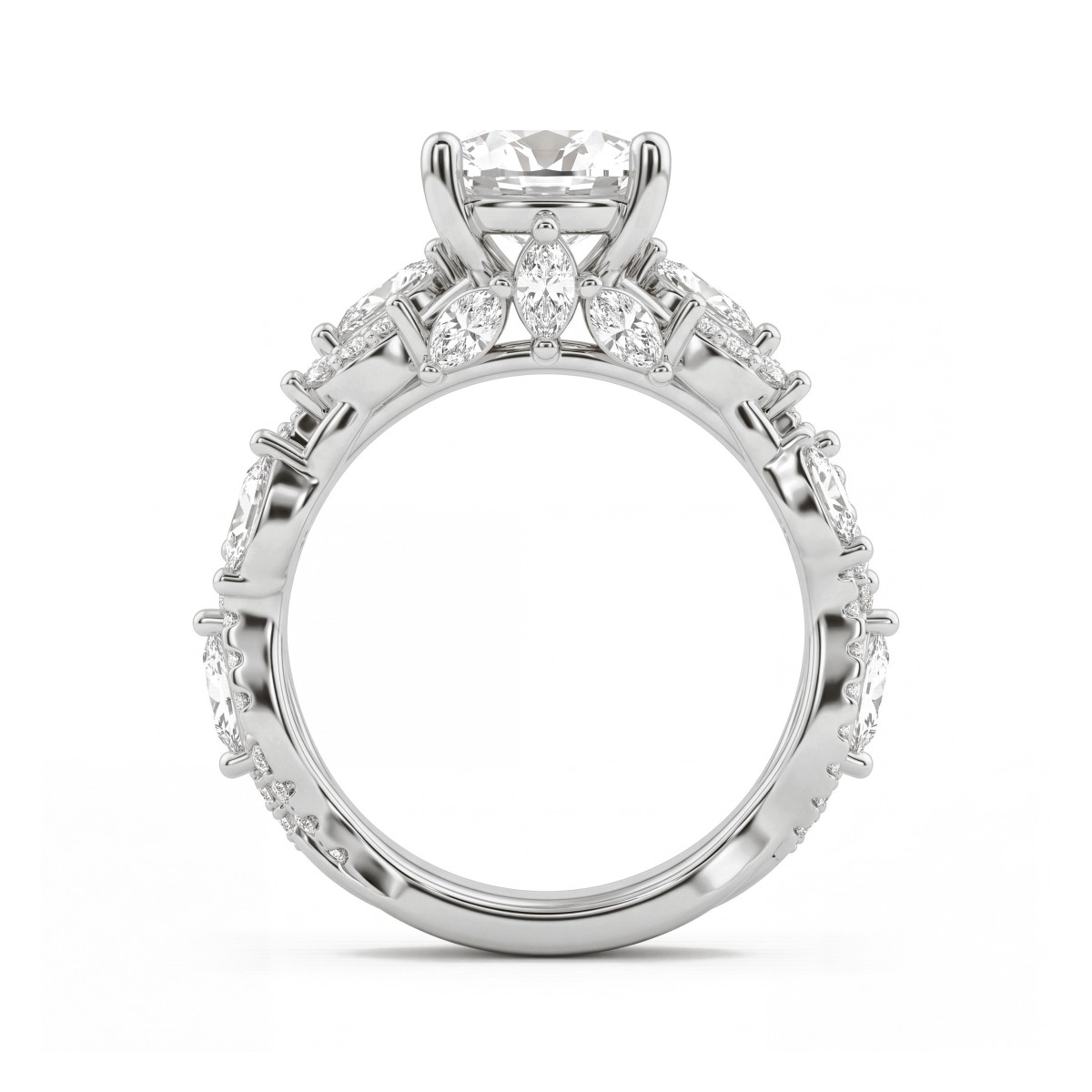 Wisteria - Moissanit-Ring Oval mit gewundener Weinranken-Ringschiene