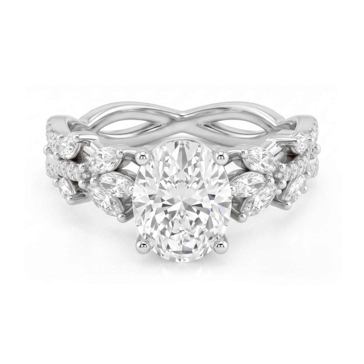 Wisteria - Moissanit-Ring Oval mit gewundener Weinranken-Ringschiene