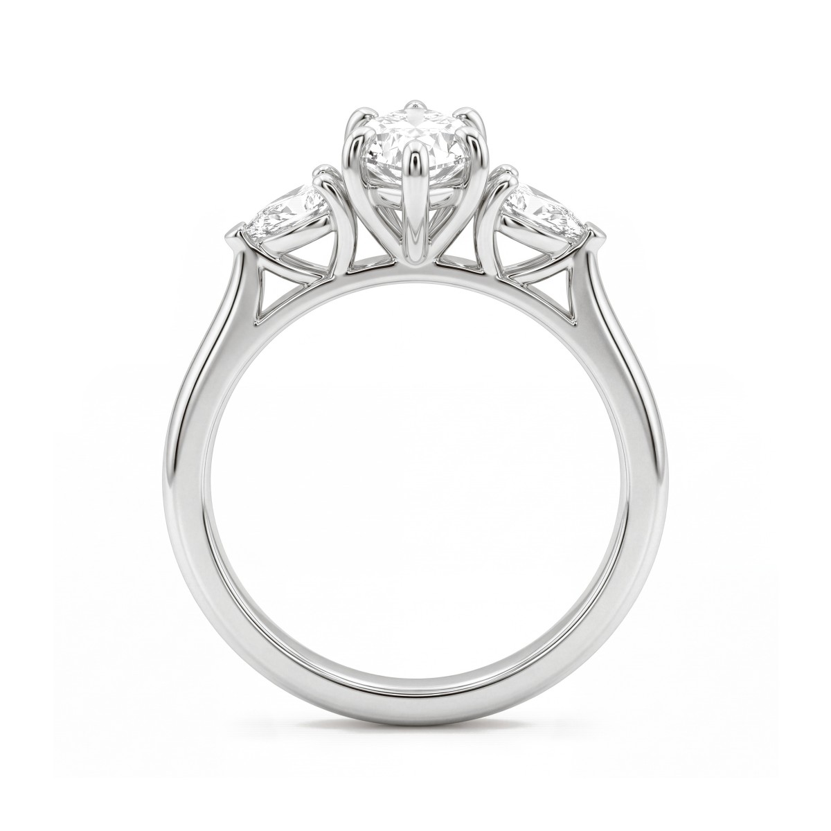 Navette - Drei-Stein-Verlobungsring mit Marquise-Moissanit und nach außen gerichteten Tropfen-Seitensteinen