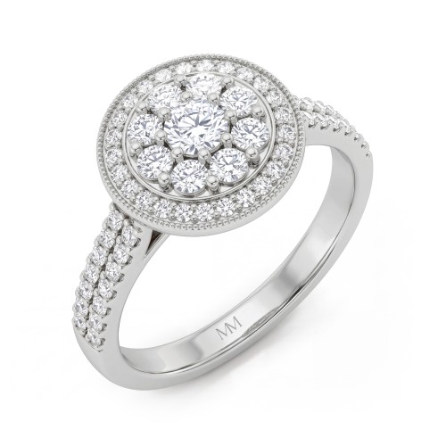 Corollina - Moissanit-Cluster-Ring Rund mit Halo und pavé-besetzten Ringschultern