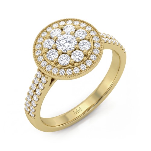 Corollina - Moissanit-Cluster-Ring Rund mit Halo und pavé-besetzten Ringschultern