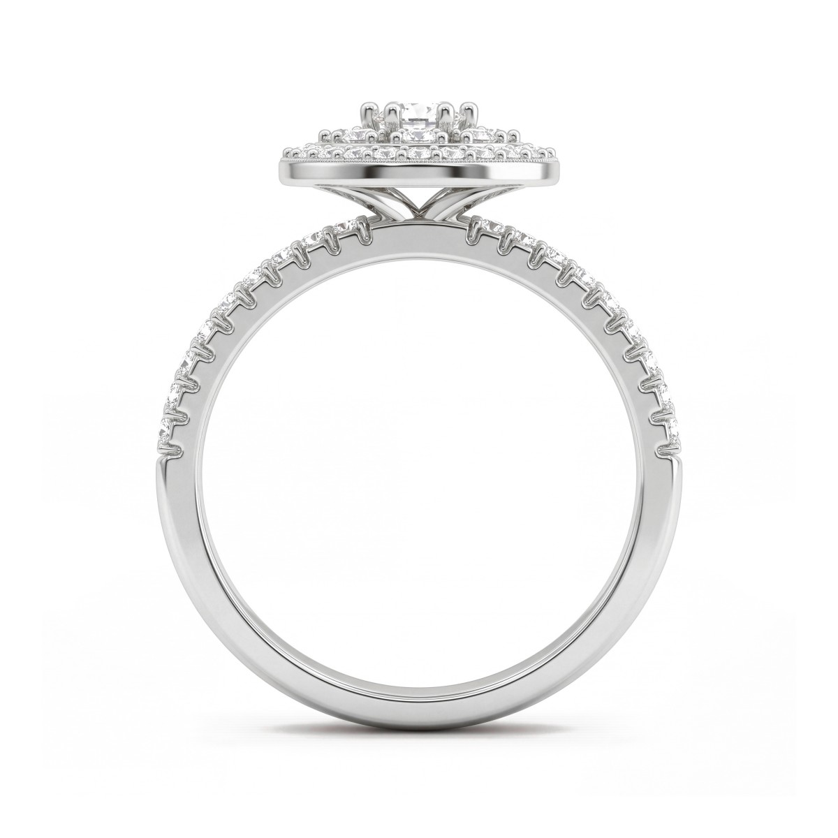 Corollina - Moissanit-Cluster-Ring Rund mit Halo und pavé-besetzten Ringschultern