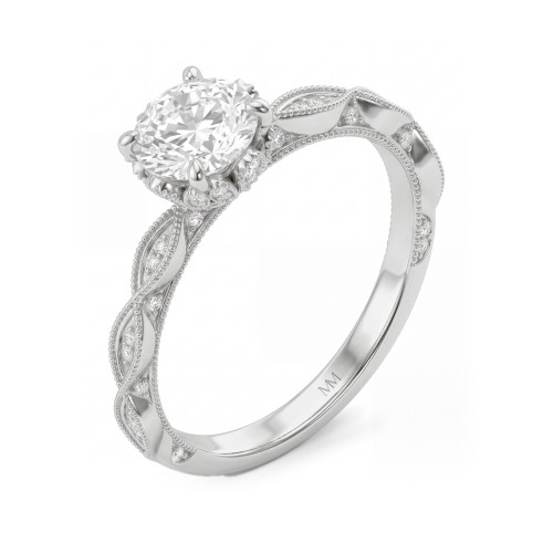 Plume - Moissanit-Ring Rund im Vintage-Stil mit pavé-besetztem Lotus-Kragen