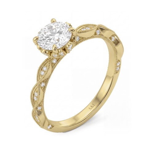 Plume - Moissanit-Ring Rund im Vintage-Stil mit pavé-besetztem Lotus-Kragen