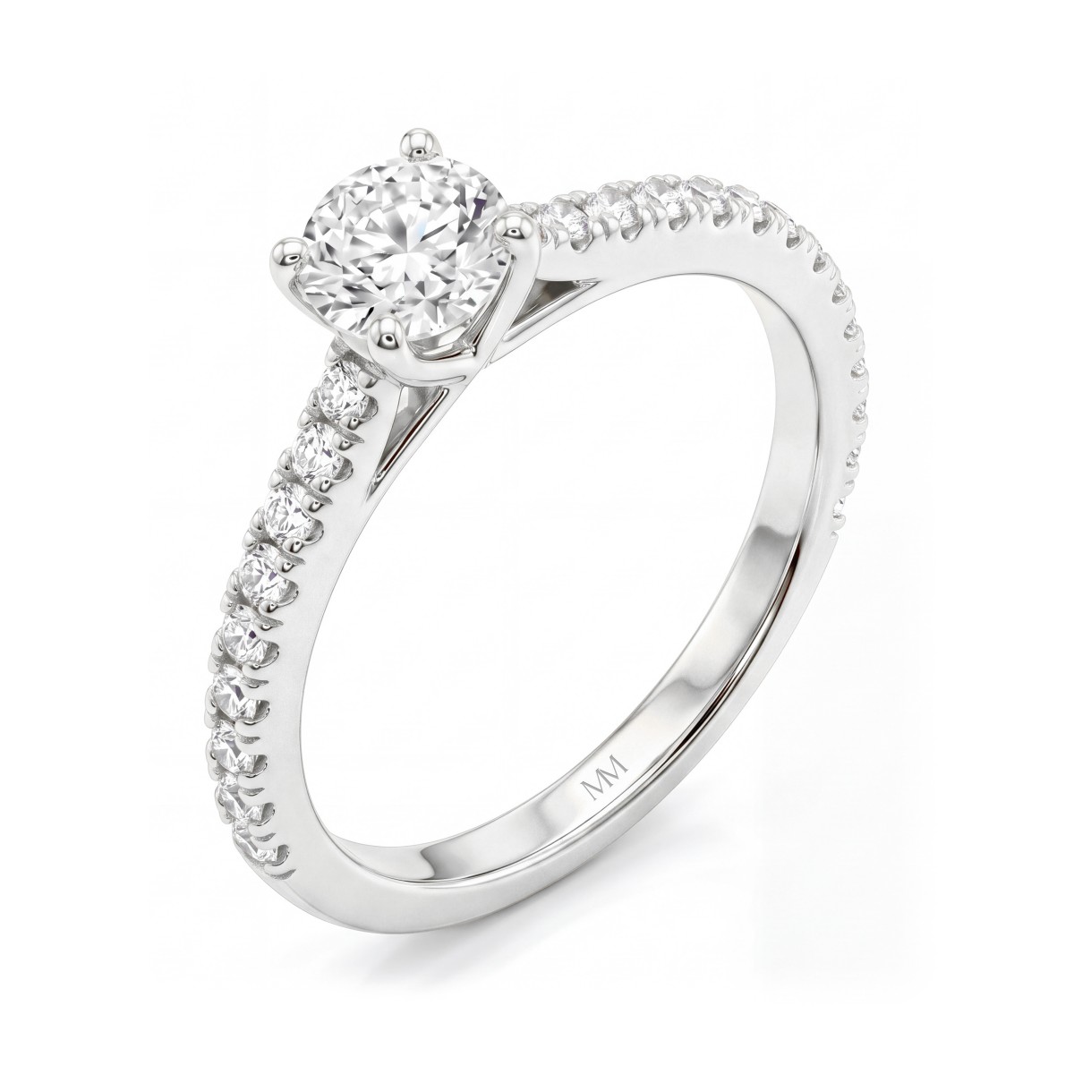 Juliette - Moissanit-Verlobungsring Rund mit pavé-besetzter Ringschiene