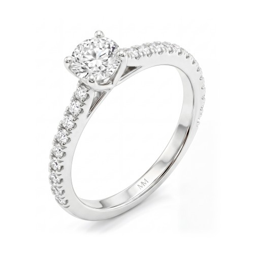 Juliette - Moissanit-Verlobungsring Rund mit pavé-besetzter Ringschiene