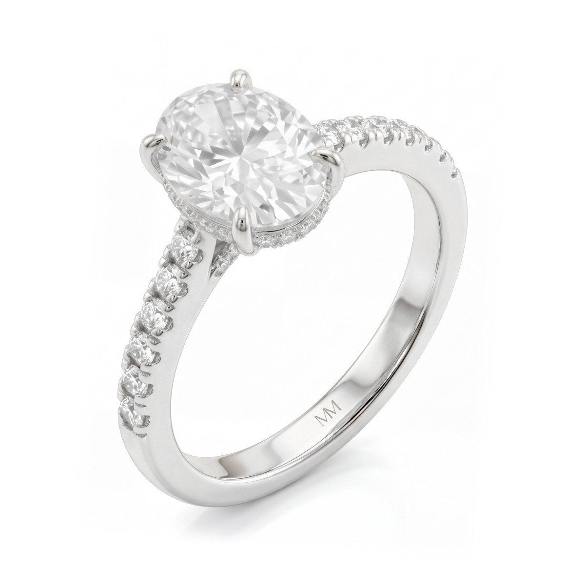 Arcadia - Moissanit-Ring Oval mit Hidden Halo und pavé-besetzten Ringschultern