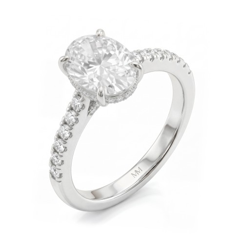 Arcadia - Moissanit-Ring Oval mit Hidden Halo und pavé-besetzten Ringschultern