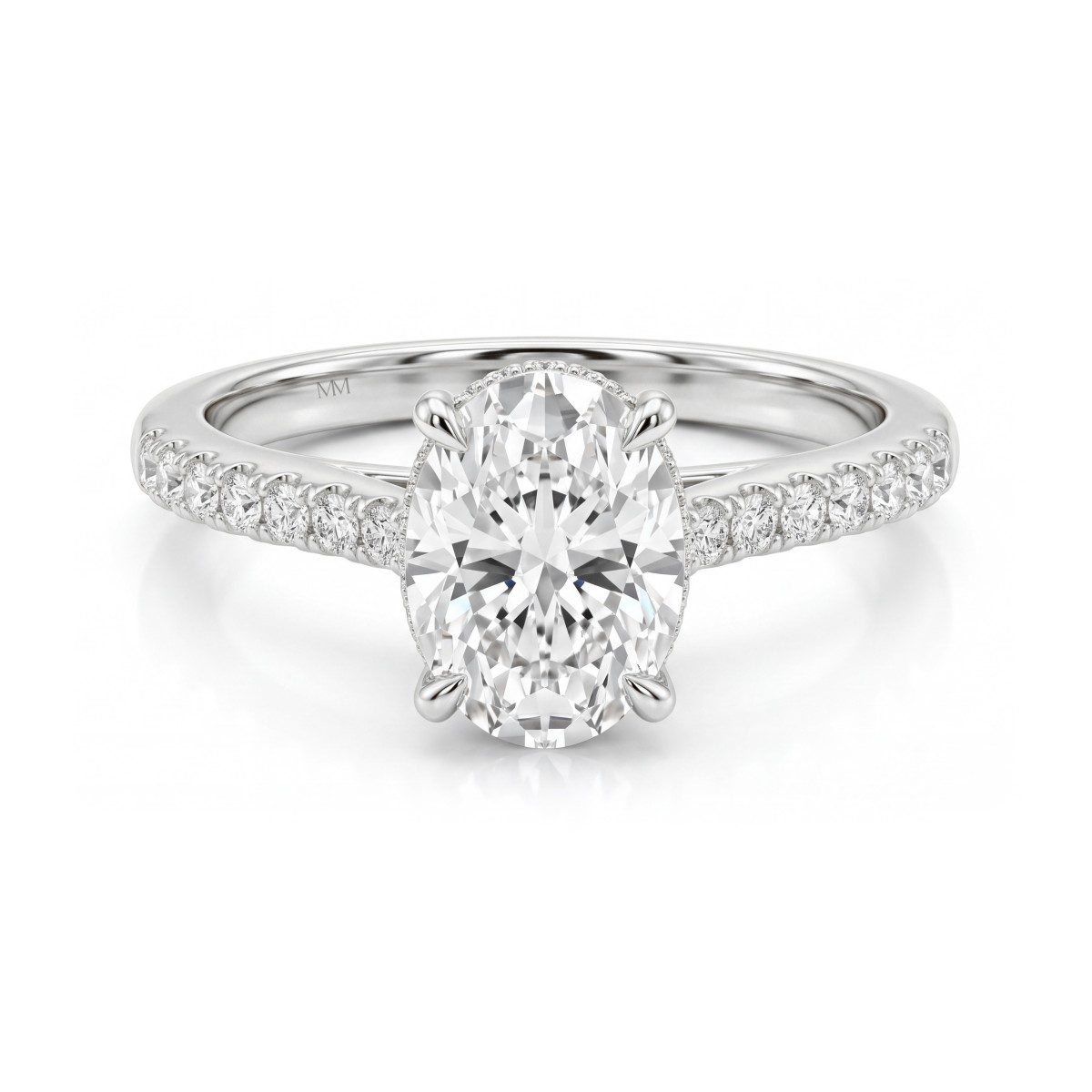 Arcadia - Moissanit-Ring Oval mit Hidden Halo und pavé-besetzten Ringschultern