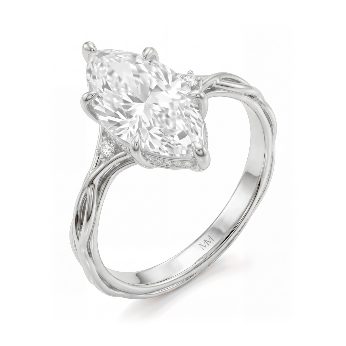 Hazel - Moissanit-Ring Marquise mit gedrehter Zweig-Ringschiene