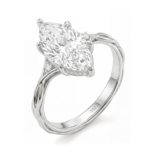 Hazel - Moissanit-Ring Marquise mit gedrehter Zweig-Ringschiene