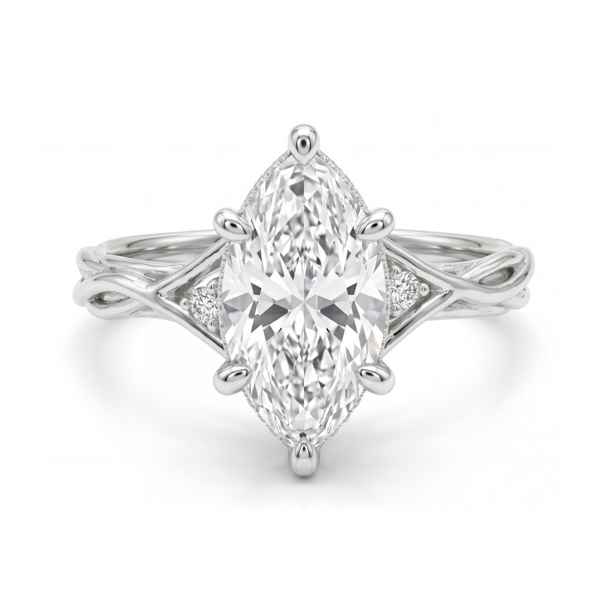 Hazel - Moissanit-Ring Marquise mit gedrehter Zweig-Ringschiene