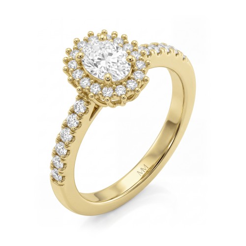 Soleil - Moissanit-Ring Oval mit Halo und pavé-besetzter Ringschiene