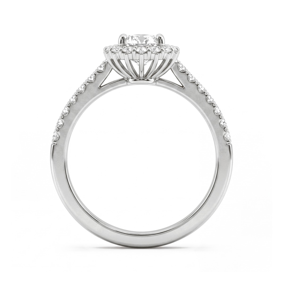 Soleil - Moissanit-Ring Oval mit Halo und pavé-besetzter Ringschiene