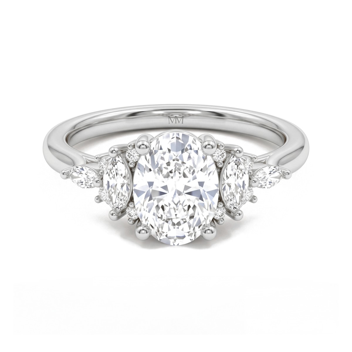 Ondine - Moissanit-Ring Oval mit Marquise-Clustern