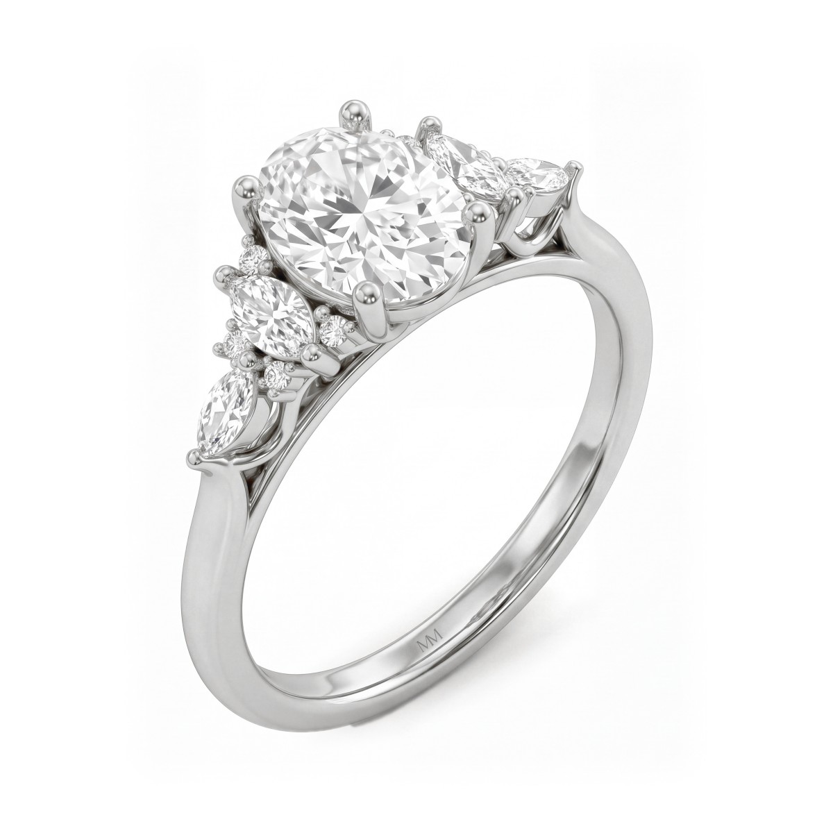 Ondine - Moissanit-Ring Oval mit Marquise-Clustern