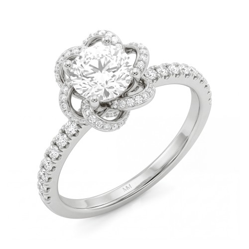Camellia - Moissanit-Ring Rund mit pavé-besetzten, bandförmigen Blütenblättern