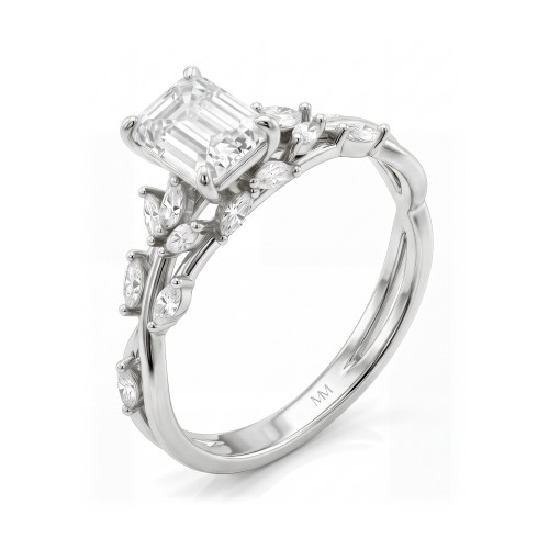 Eden - Moissanit-Ring Emerald Cut mit Marquise-Ranken-Ringschiene