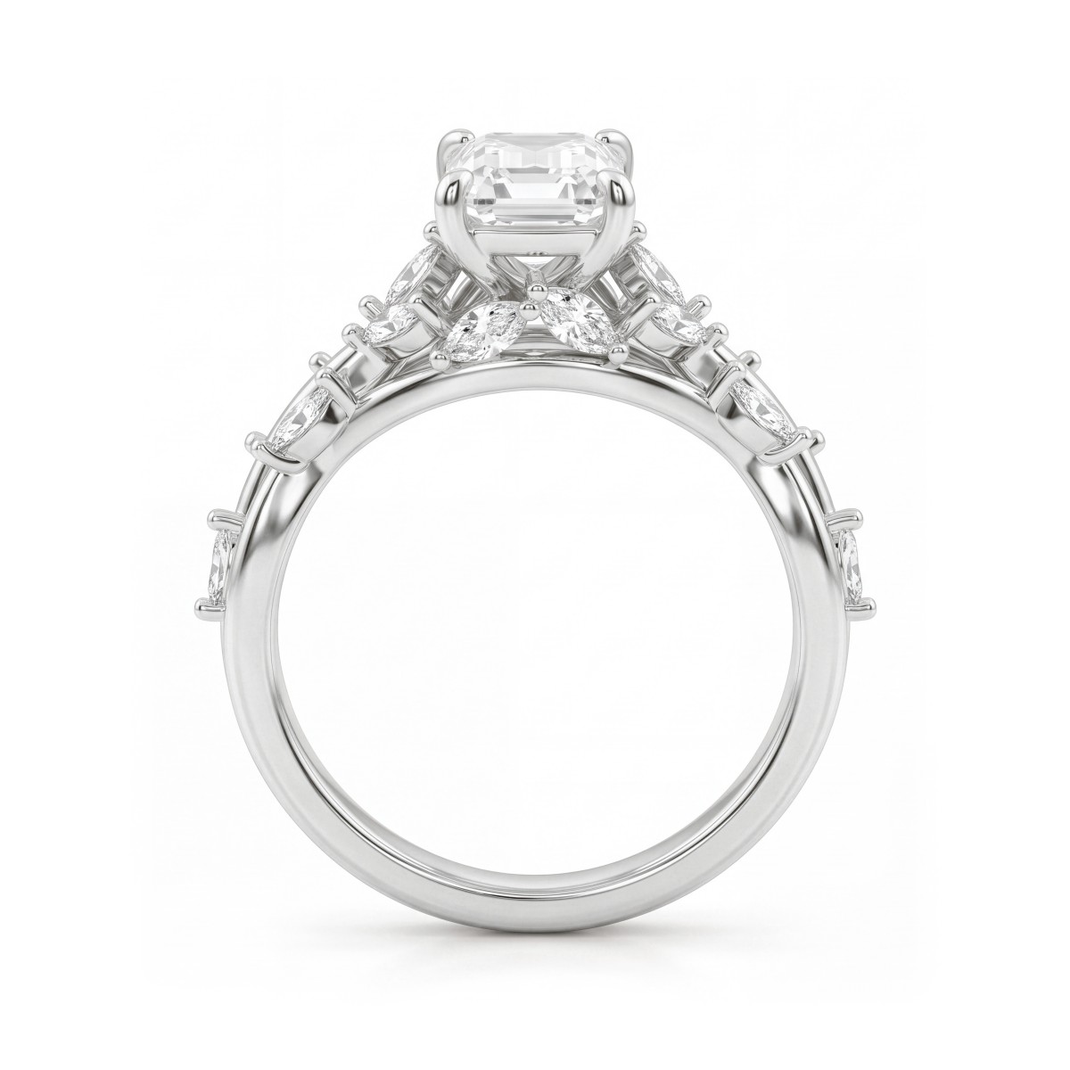 Eden - Moissanit-Ring Emerald Cut mit Marquise-Ranken-Ringschiene