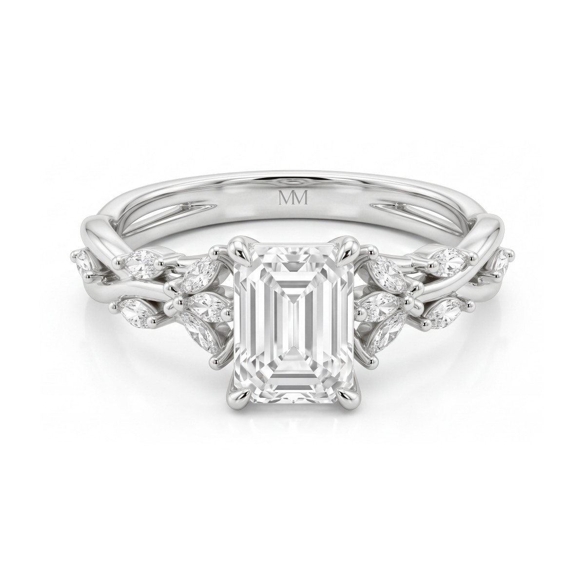 Eden - Moissanit-Ring Emerald Cut mit Marquise-Ranken-Ringschiene