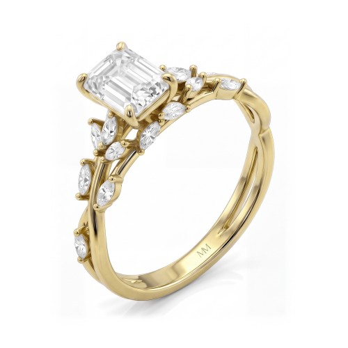 Eden - Moissanit-Ring Emerald Cut mit Marquise-Ranken-Ringschiene