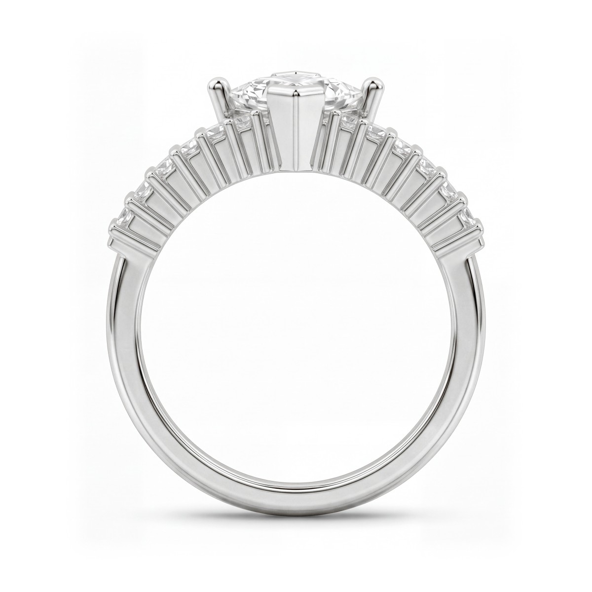 Princelle - Moissanit-Ring Princess Cut im Art-déco-Stil mit gestuften Baguette-Seitensteinen