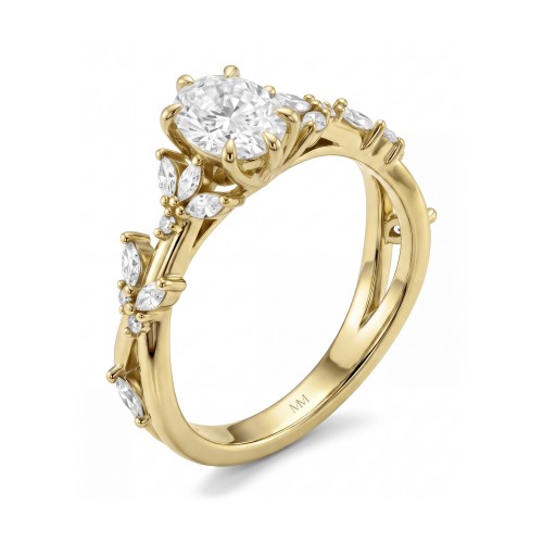 Sylvaine - Moissanit-Verlobungsring Oval mit Marquise-Blatt-Clustern und geteilter Ringschiene