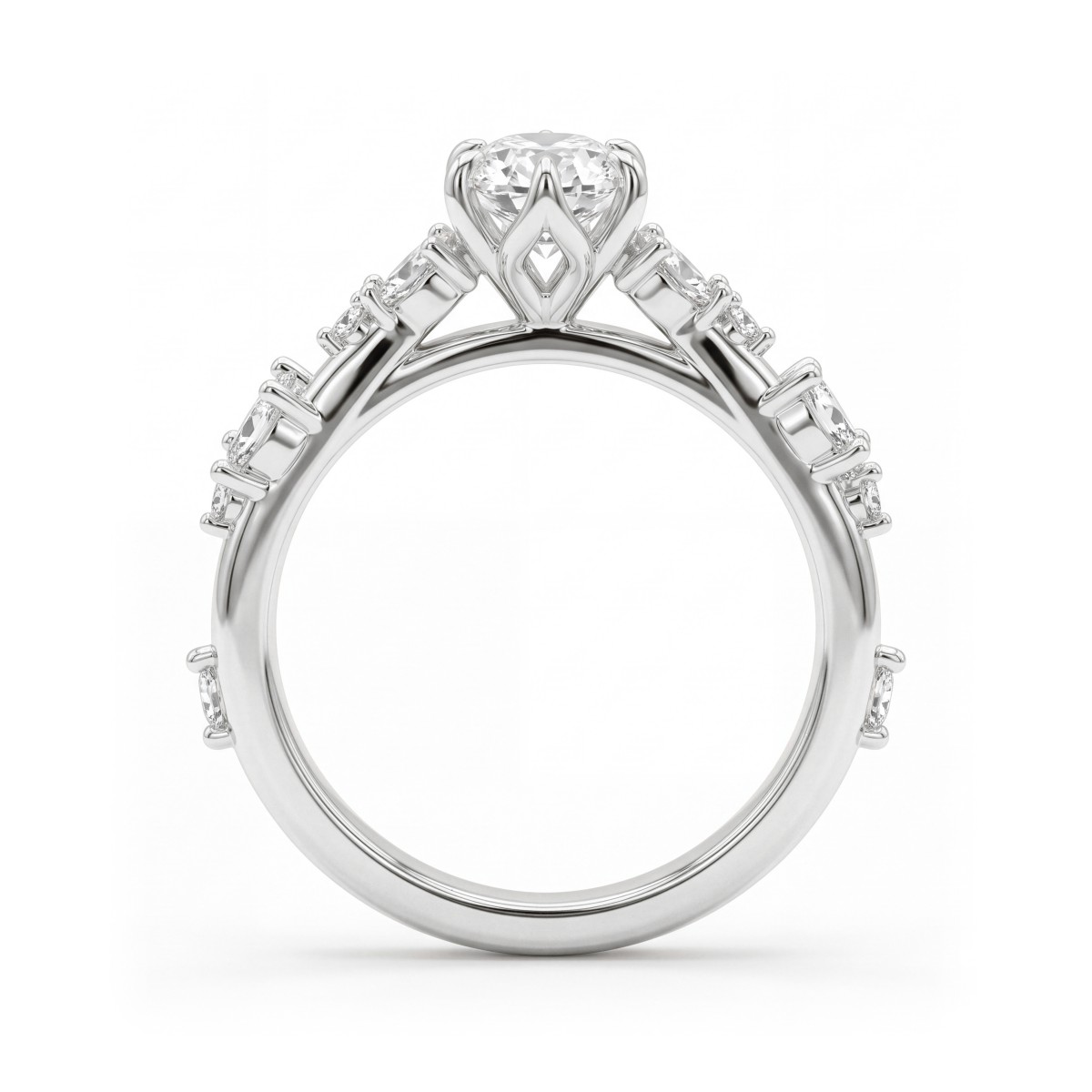 Sylvaine - Moissanit-Verlobungsring Oval mit Marquise-Blatt-Clustern und geteilter Ringschiene