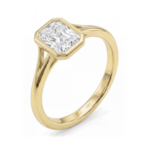 Linnea - Moissanit-Solitärring Radiant mit geteilter Ringschiene in Zargenfassung