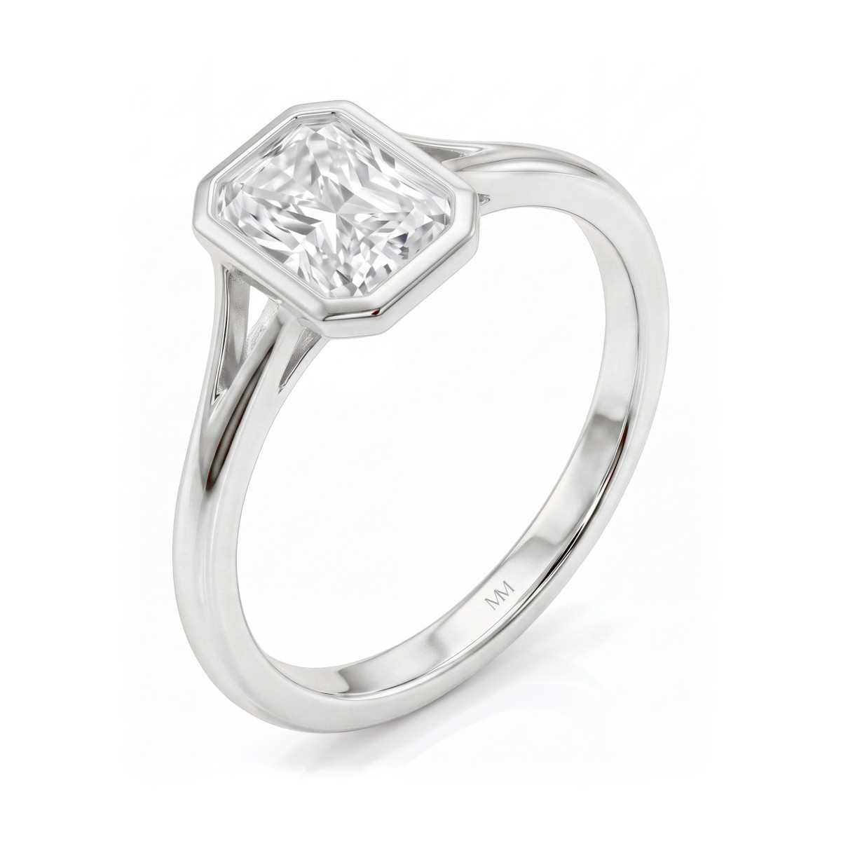 Linnea - Moissanit-Solitärring Radiant mit geteilter Ringschiene in Zargenfassung