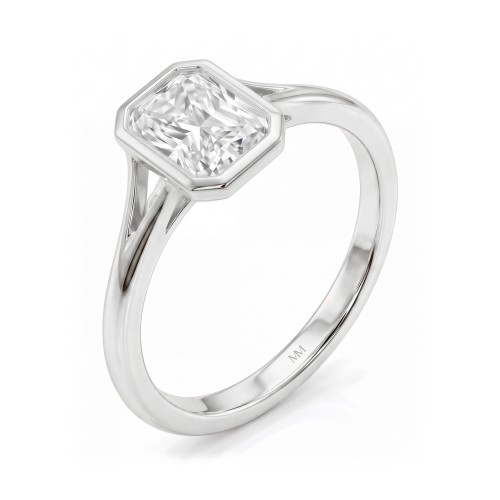 Linnea - Moissanit-Solitärring Radiant mit geteilter Ringschiene in Zargenfassung