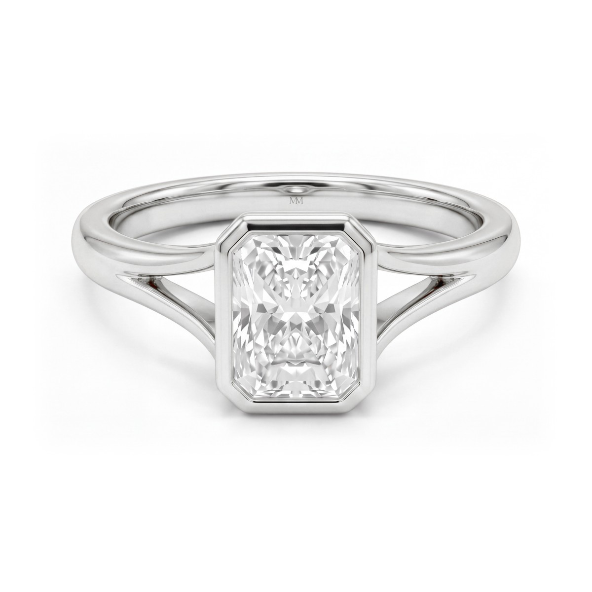 Linnea - Moissanit-Solitärring Radiant mit geteilter Ringschiene in Zargenfassung