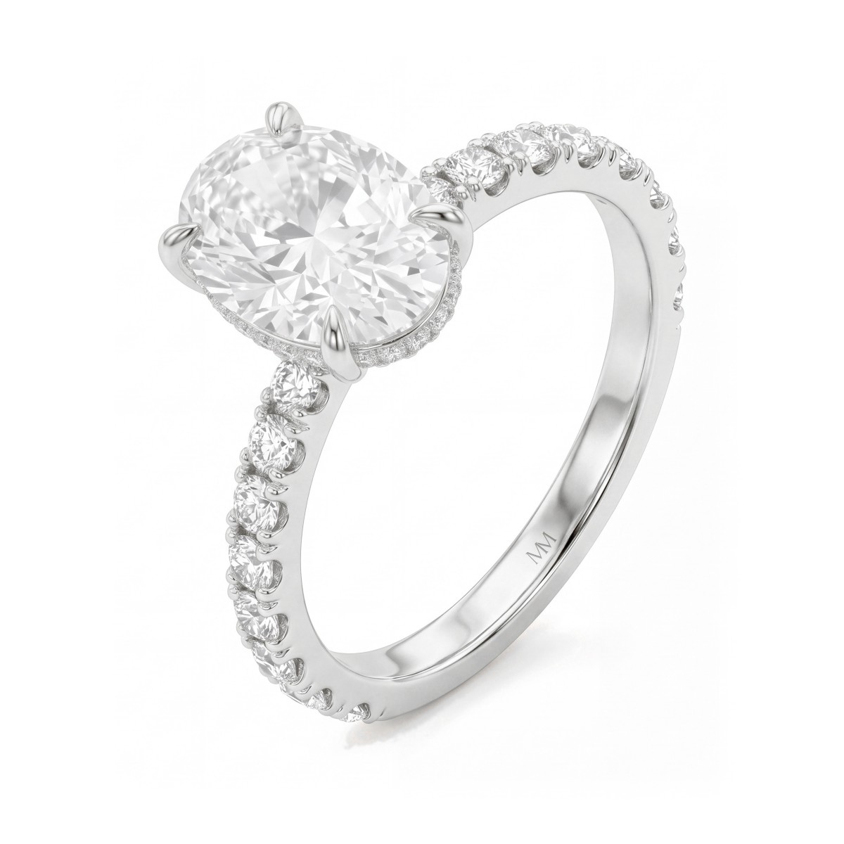 Moonveil - Moissanit-Verlobungsring Oval mit Hidden Halo und pavé-besetzter Ringschiene