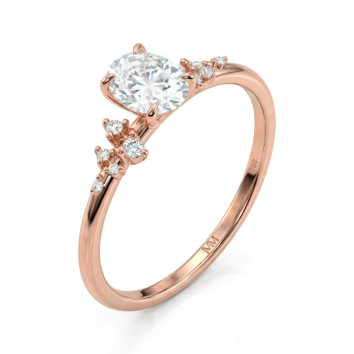 Ovaline - Ovalschliff Moissanit Ring mit minimalistischen Nebensteinen
