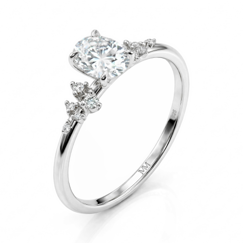 Ovaline - Ovalschliff Moissanit Ring mit minimalistischen Nebensteinen