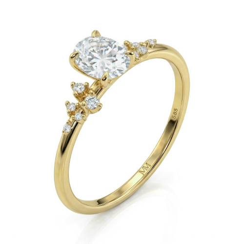 Ovaline - Moissanit-Ring Oval mit minimalistischen Seitensteinen
