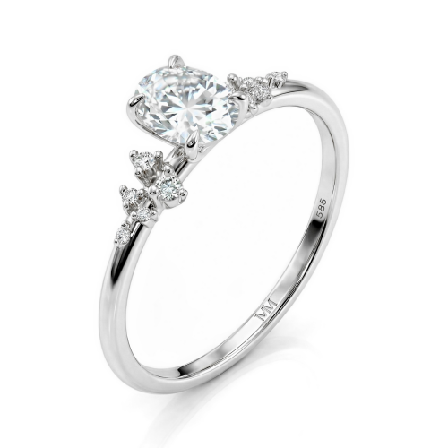 Ovaline - Moissanit-Ring Oval mit minimalistischen Seitensteinen
