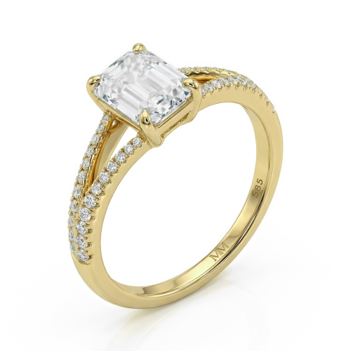 Emelise - Moissanit-Ring Emerald Cut mit geteilter Ringschiene und Seitensteinen