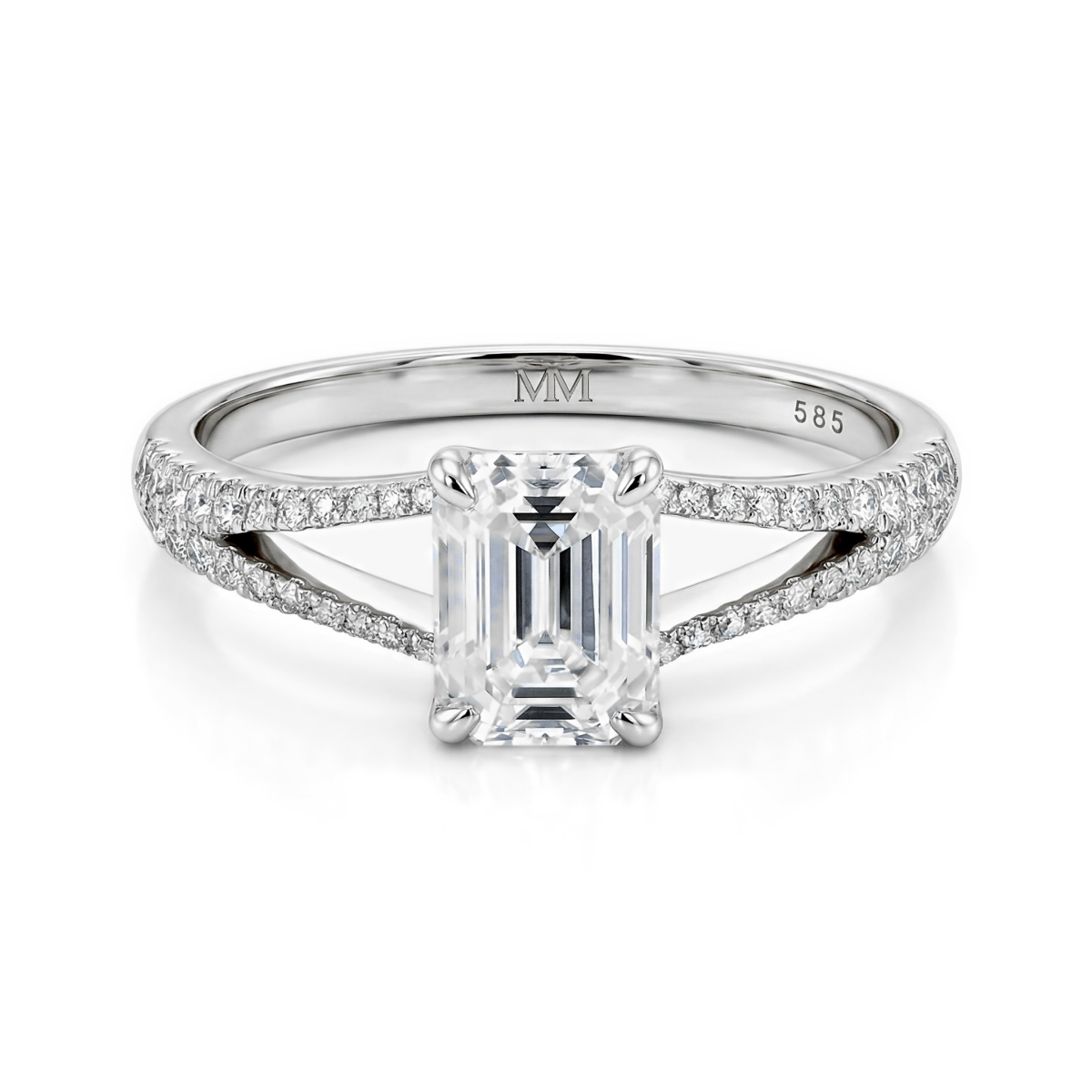 Emelise - Strahlender Moissanite-Ring mit Split-Shank und Seitensteinen