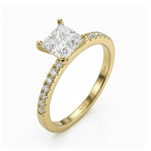 Celestia - Moissanit-Ring Princess Cut mit Seitensteinen in Pavé-Fassung